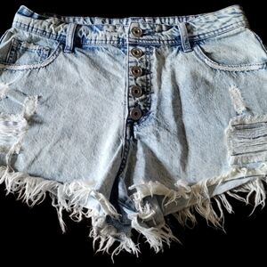 Rue21 Blue White Washed Distressed Jean Shorts Womens 8 Frayed Bottoms